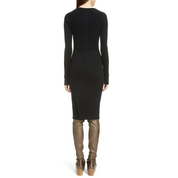 RICK OWENS Black Scarpa Pocket Faux Wrap Skirt Knit Midi Pencil Dress SZ 6 US - Picture 4 of 11
